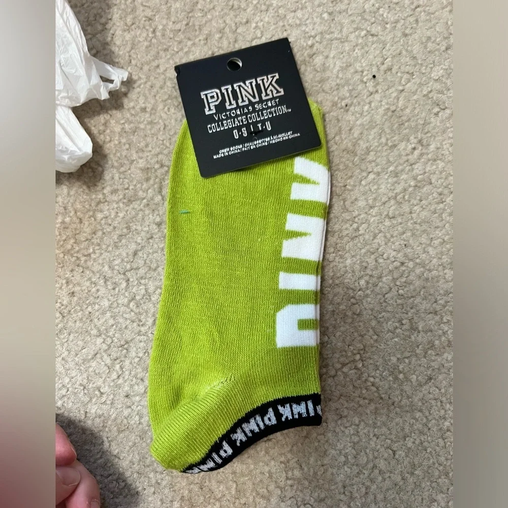 NWT NEW Victoria Secret VS PINK ankle socks OS ONE SIZE lime green - Picture 1 of 2